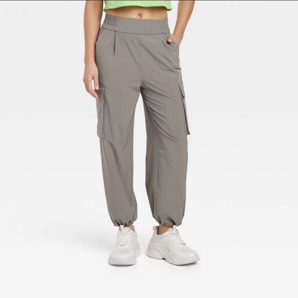 Women's High-Rise Woven Cinched Pants - JoyLab™ Persuading Gray M - Picture 1 of 3